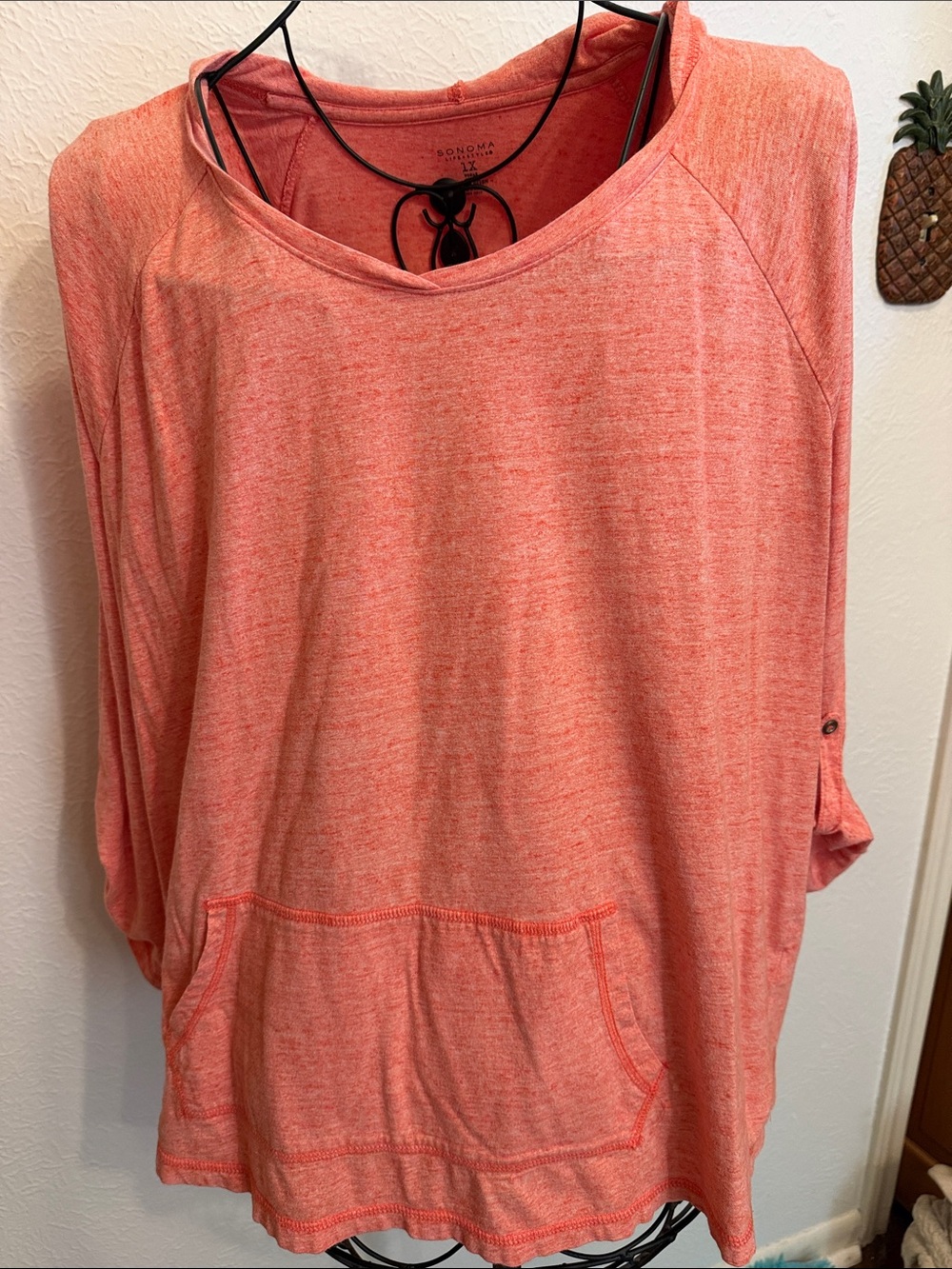 🍊🍊🍊BOGOHO🍊🍊🍊Sonoma Coral Scoop Neck Lightweight Pullover-1X - Picture 1 of 10